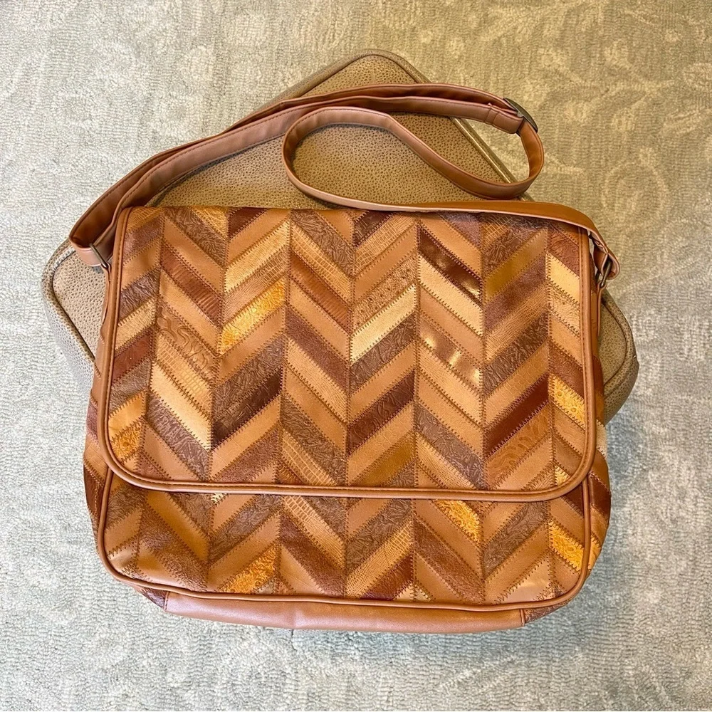 Vintage Magnum Genuine Leather Suede Patchwork Messenger Bag